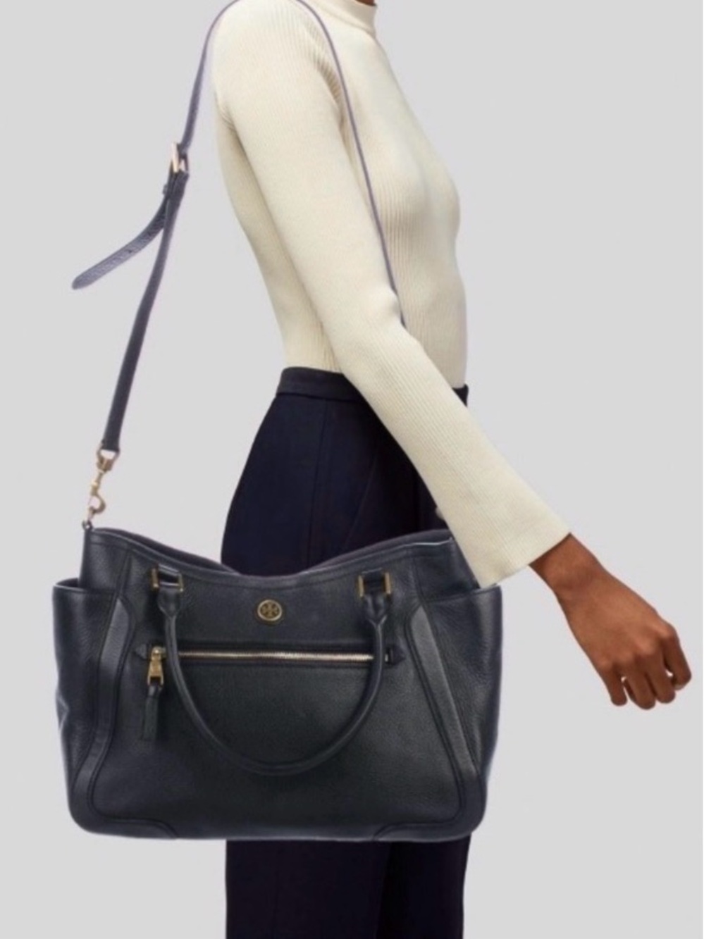 EUC TORY BURCH FRANCES PEBBLED LEATHER TWO HANDLE CONVERTIBLE CROSSBODY SATCHEL